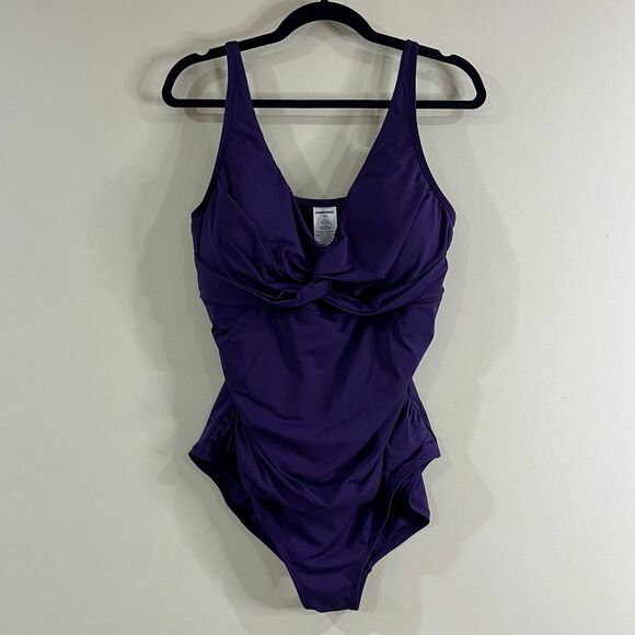 Land’s End Twist Front Tummy Control Purple One Piece Swimsuit size XL - Picture 2 of 5